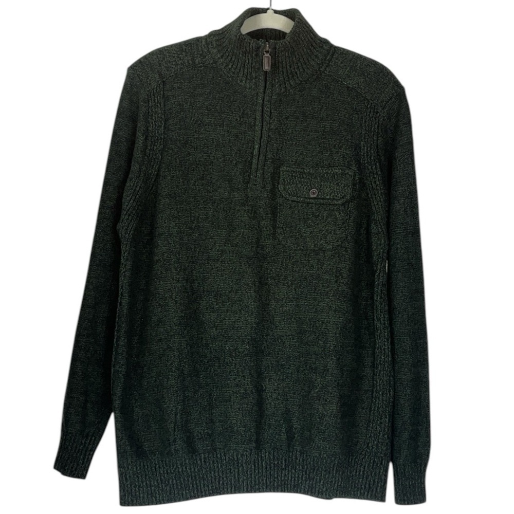 Outdoor Life popover quarter zip chest pocket sweater Sz L Army green
